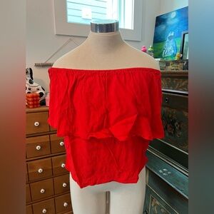 Red off the shoulder flowy top